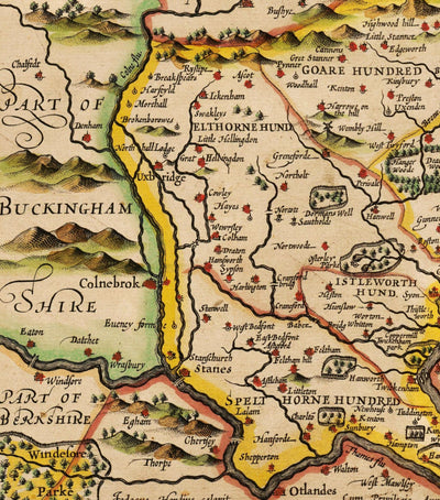 Ancienne Carte de Middlesex en 1611 par John Speed ​​- West London, Nord London, Westminster