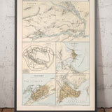 Mapa antiguo de las ciudades antiguas del norte de África y Oriente Medio, 1874 por Smith - Troya, Cartago, Nínive, Constantinopla, Alejandría