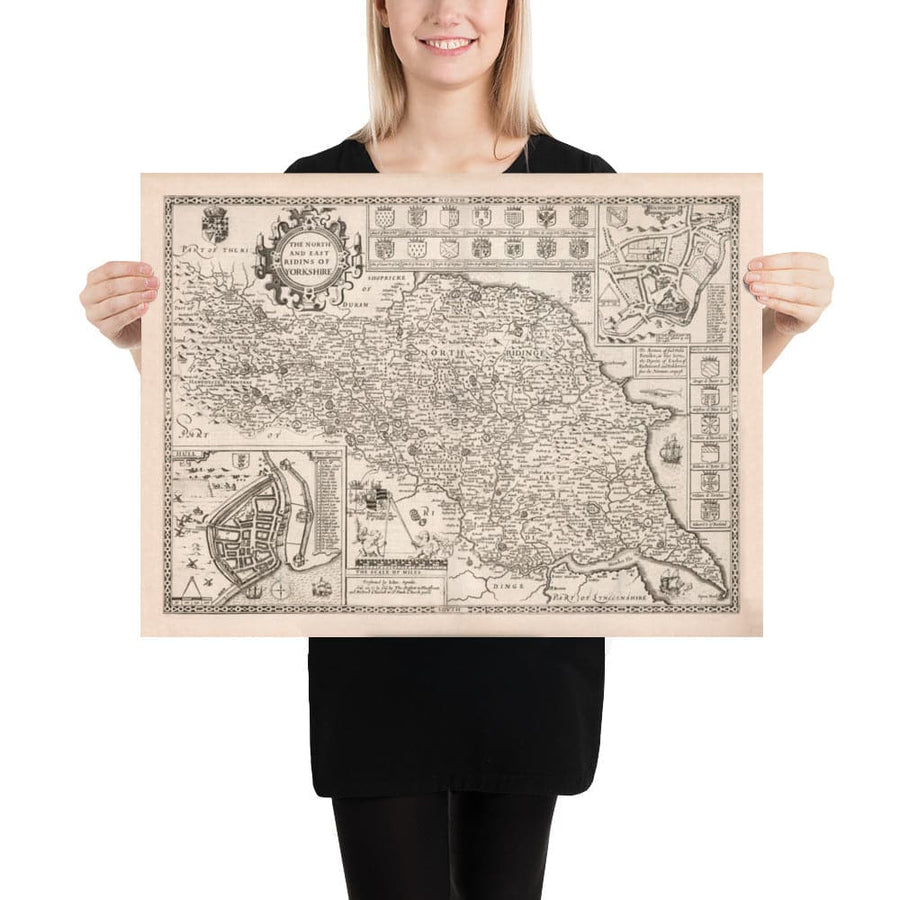 Old Map of North and East Yorkshire, 1611 by John Speed - Hull, York, Middlesbrough, Harrogate