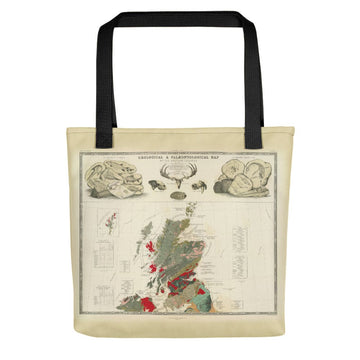 Borsa Tote della Scozia con stampa di mappa vintage della mappa geologica e paleontologica della Scozia del 1854, di A.K. Johnston e E. Forbes 