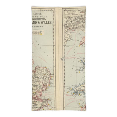Máscara / Polaina para el cuello de tren y ferrocarril con mapa de época Letts's railway and statistical map of England and Wales, 1883