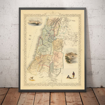 Mappa antica della Palestina nel 1851 - Israele, Cisgiordania, Gaza, Nazareth, Nablus, Haifa, Gerusalemme 