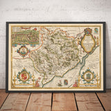 Mappa antica del Monmouthshire, Galles, 1611 di John Speed - Abergavenny, Caldicot, Chepstow, Monmouth, Magor 