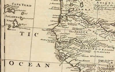 Alte Karte von Negroland, 1747 von Bowen - vorkolonialer Westafrika - Sklavenhandel, Elfenbeinküste, Goldküste
