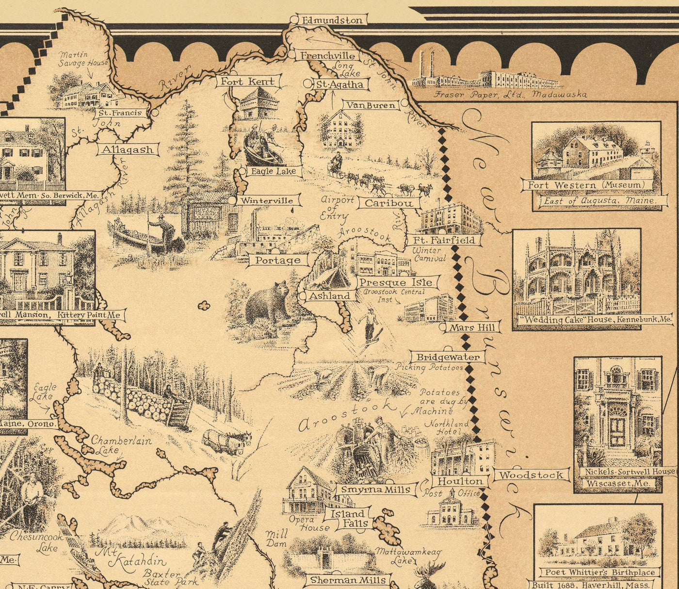 Alte Bildkarte von Neuengland, USA, 1939 von Ernest Dudley Chase - Maine, Vermont, New Hampshire, Massachusetts, Connecticut, Rhode Island