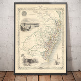 Alte Karte von New South Wales, Australien 1851 von Tallis & Rapkin - Sydney, Newcastle, Brisbane, Botany Bay, NSW Grafschaften 