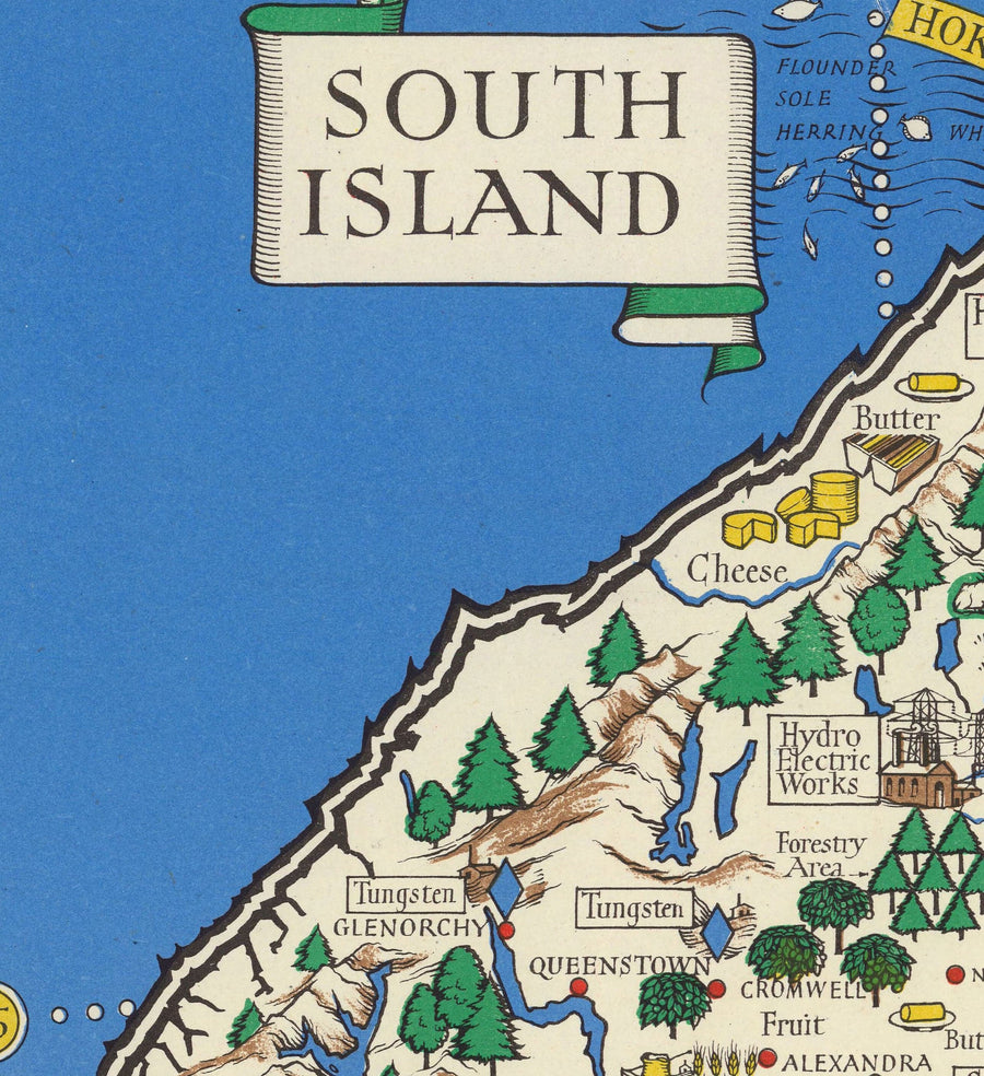 Alte Karte von Neuseeland, 1943 von Max Gill - Karte des kolonialen Britischen Empires im Zweiten Weltkrieg 