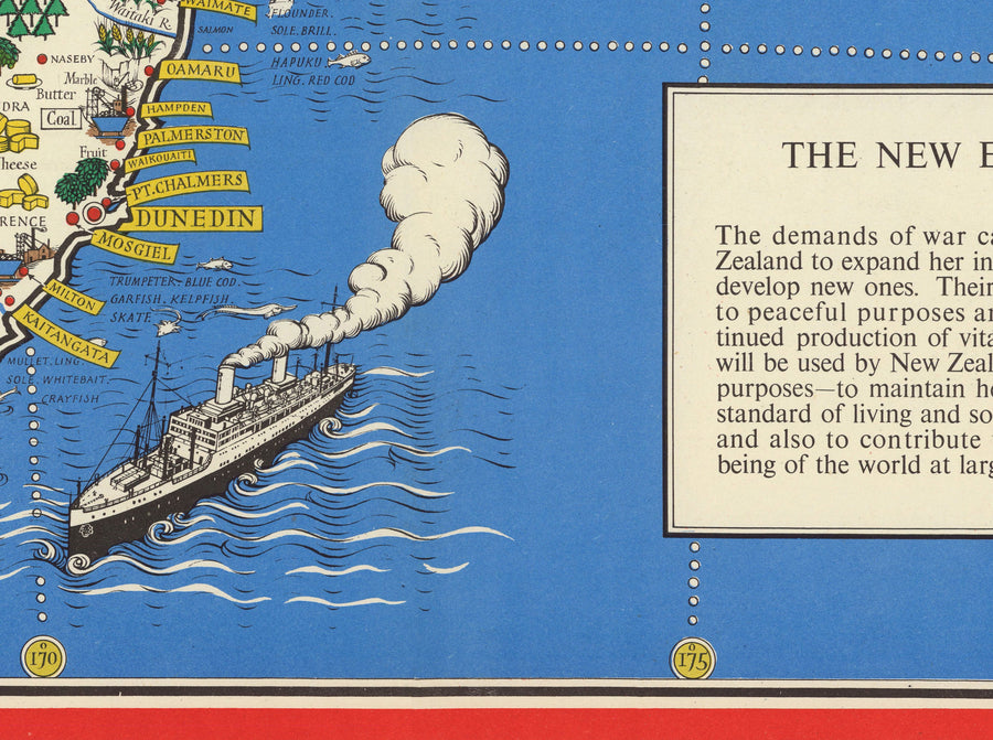 Alte Karte von Neuseeland, 1943 von Max Gill - Karte des kolonialen Britischen Empires im Zweiten Weltkrieg 