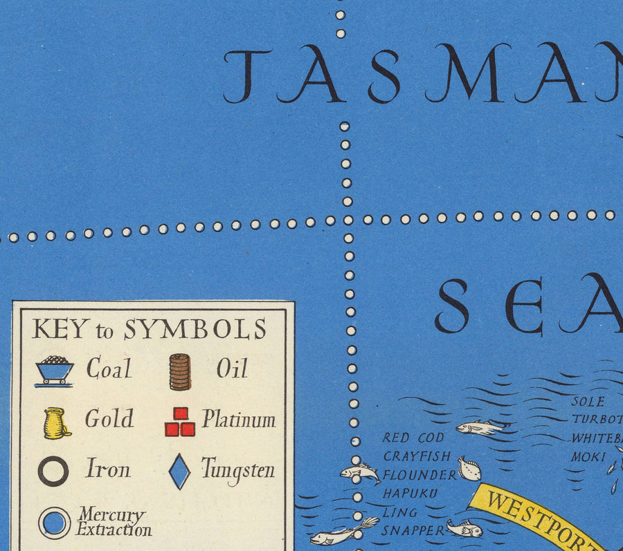 Alte Karte von Neuseeland, 1943 von Max Gill - Karte des kolonialen Britischen Empires im Zweiten Weltkrieg 