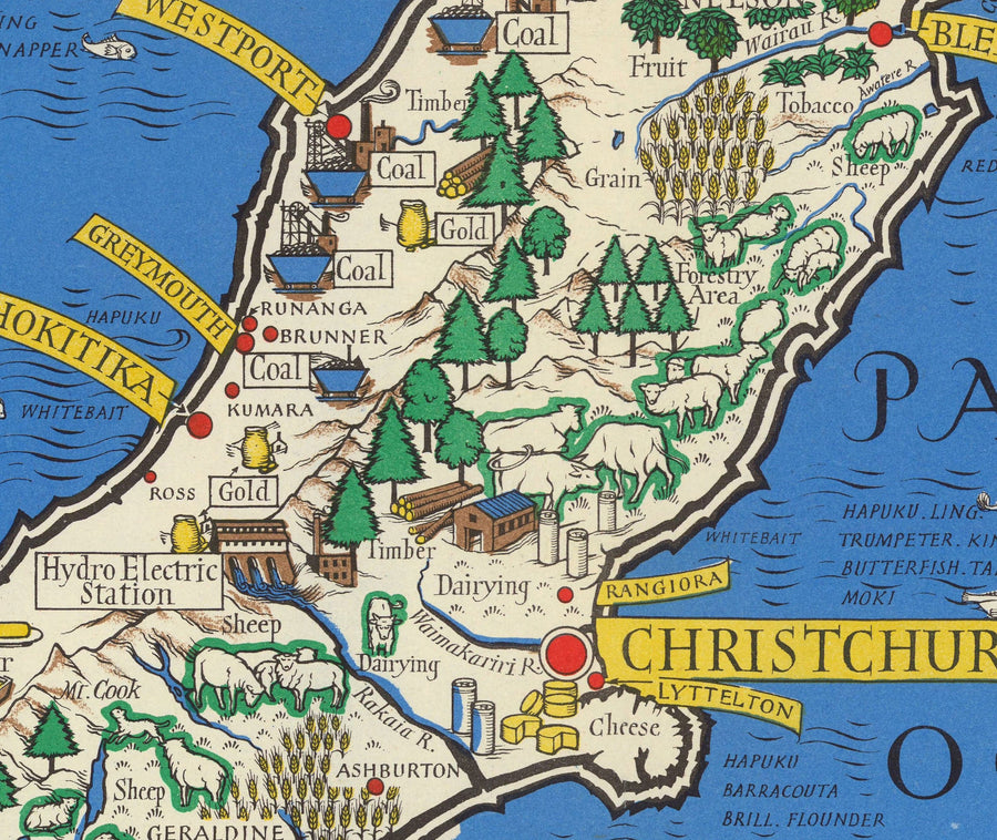 Alte Karte von Neuseeland, 1943 von Max Gill - Karte des kolonialen Britischen Empires im Zweiten Weltkrieg 