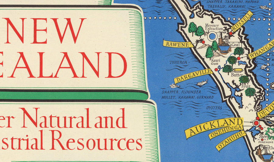 Alte Karte von Neuseeland, 1943 von Max Gill - Karte des kolonialen Britischen Empires im Zweiten Weltkrieg 