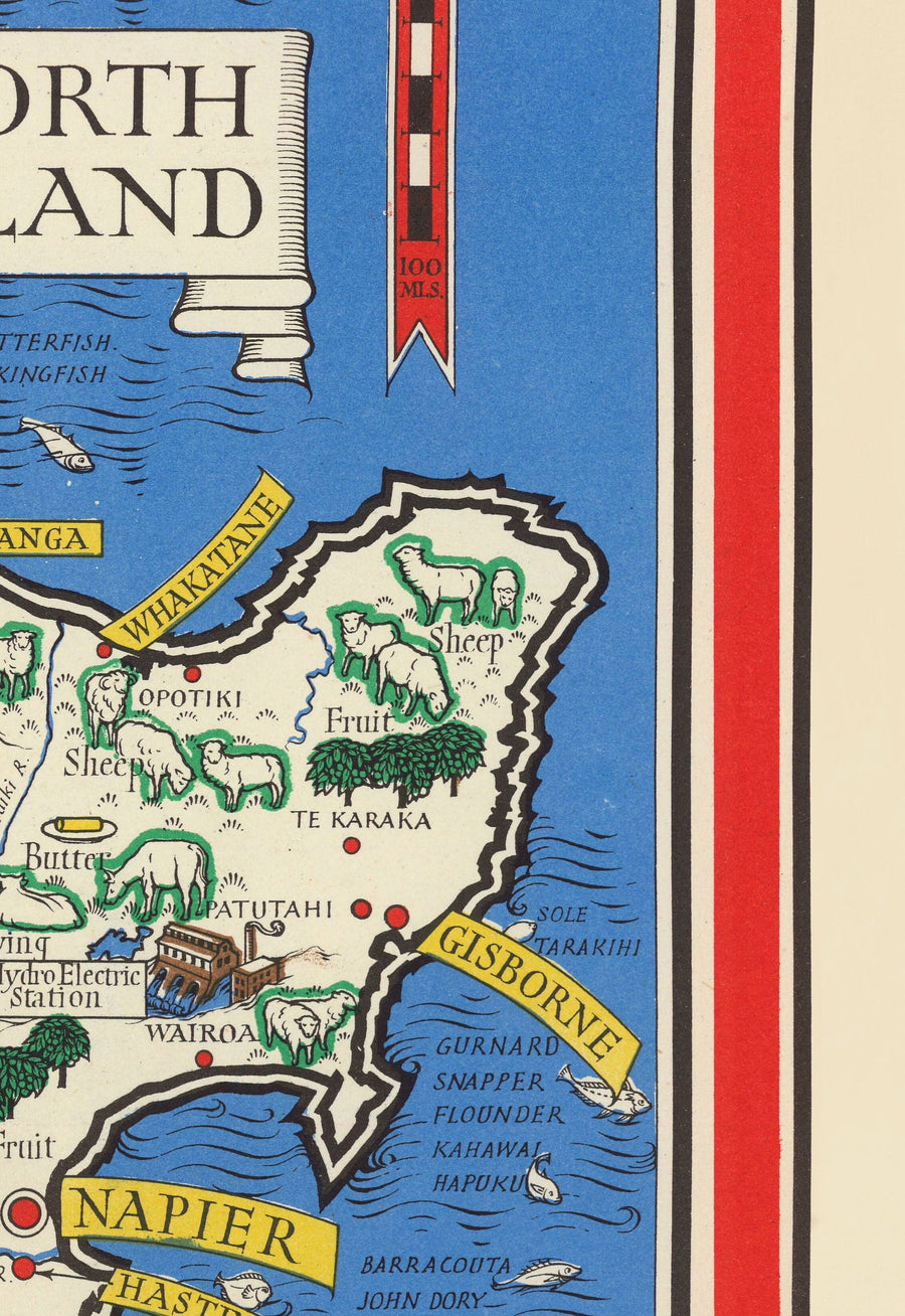 Alte Karte von Neuseeland, 1943 von Max Gill - Karte des kolonialen Britischen Empires im Zweiten Weltkrieg 