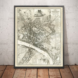Alte Karte von Newcastle upon Tyne und Gateshead von Thomas Oliver, 1830 