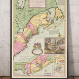 Old Map of North America 1715 by Herman Moll - New England, New Scotland, New York, Carolina, French & Thirteen British Colonies