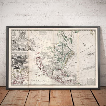 Old Map of North America, 1719 by Herman Moll - USA, Canada, Mexico, Caribbean, Latin, Atlantic, Pacific - The &
