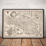 Mapa antiguo de North y East Yorkshire, 1611 por John Speed - Hull, York, Middlesbrough, Harrogate 