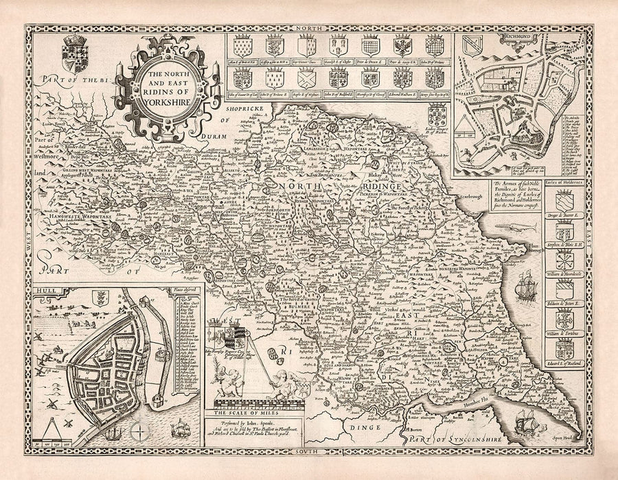 Old Map of North and East Yorkshire, 1611 by John Speed - Hull, York, Middlesbrough, Harrogate