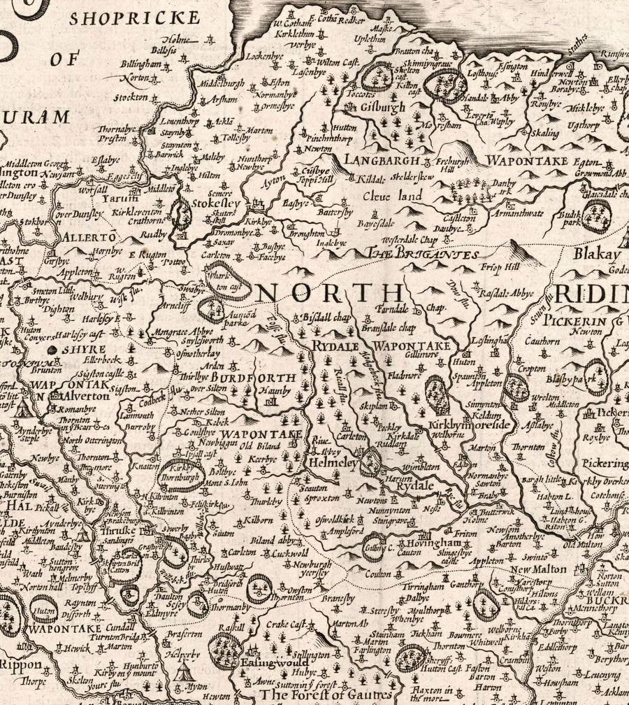 Old Map of North and East Yorkshire, 1611 by John Speed - Hull, York, Middlesbrough, Harrogate