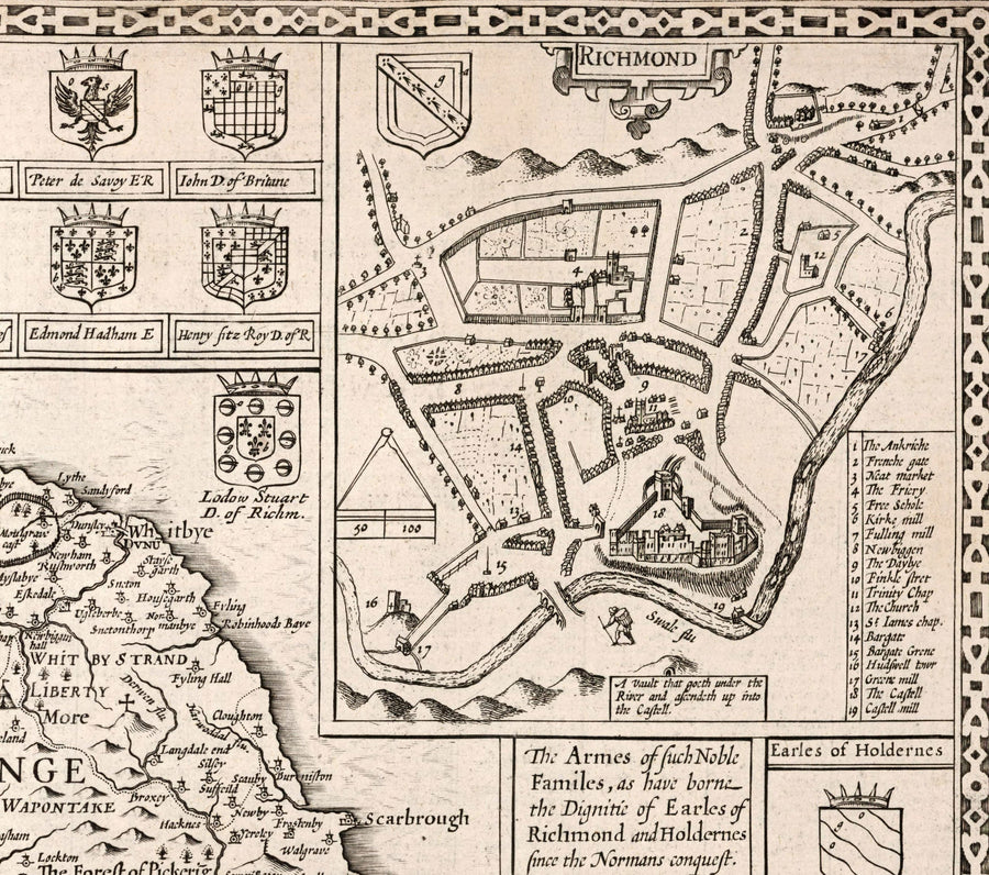 Old Map of North and East Yorkshire, 1611 by John Speed - Hull, York, Middlesbrough, Harrogate