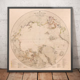 Old North Pole Exploration Map, 1896 by US Navy - Svalbard, Iceland, Greenland, Arctic Circle Explorers