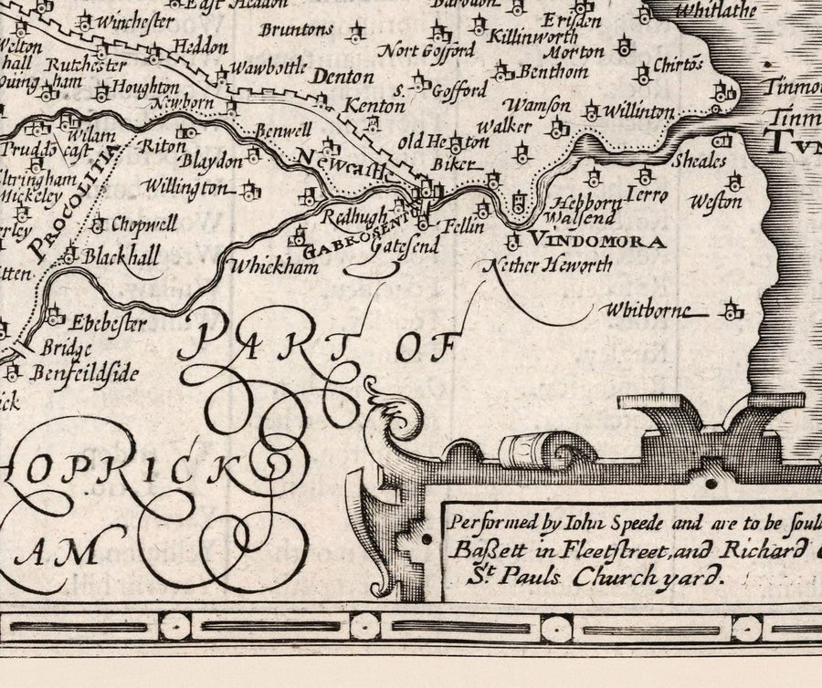 Old Map of Northumberland in 1611 - Newcastle, Gateshead, Hadrian&