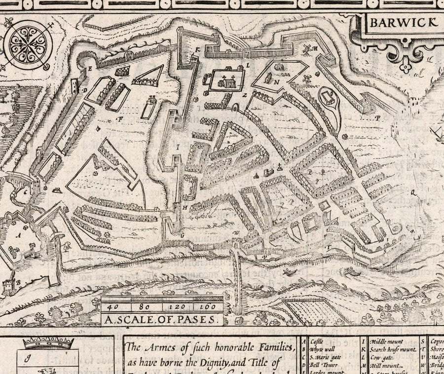 Old Map of Northumberland in 1611 - Newcastle, Gateshead, Hadrian&