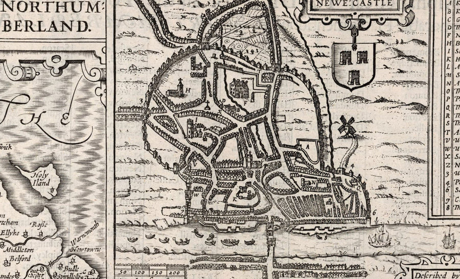 Old Map of Northumberland in 1611 - Newcastle, Gateshead, Hadrian&