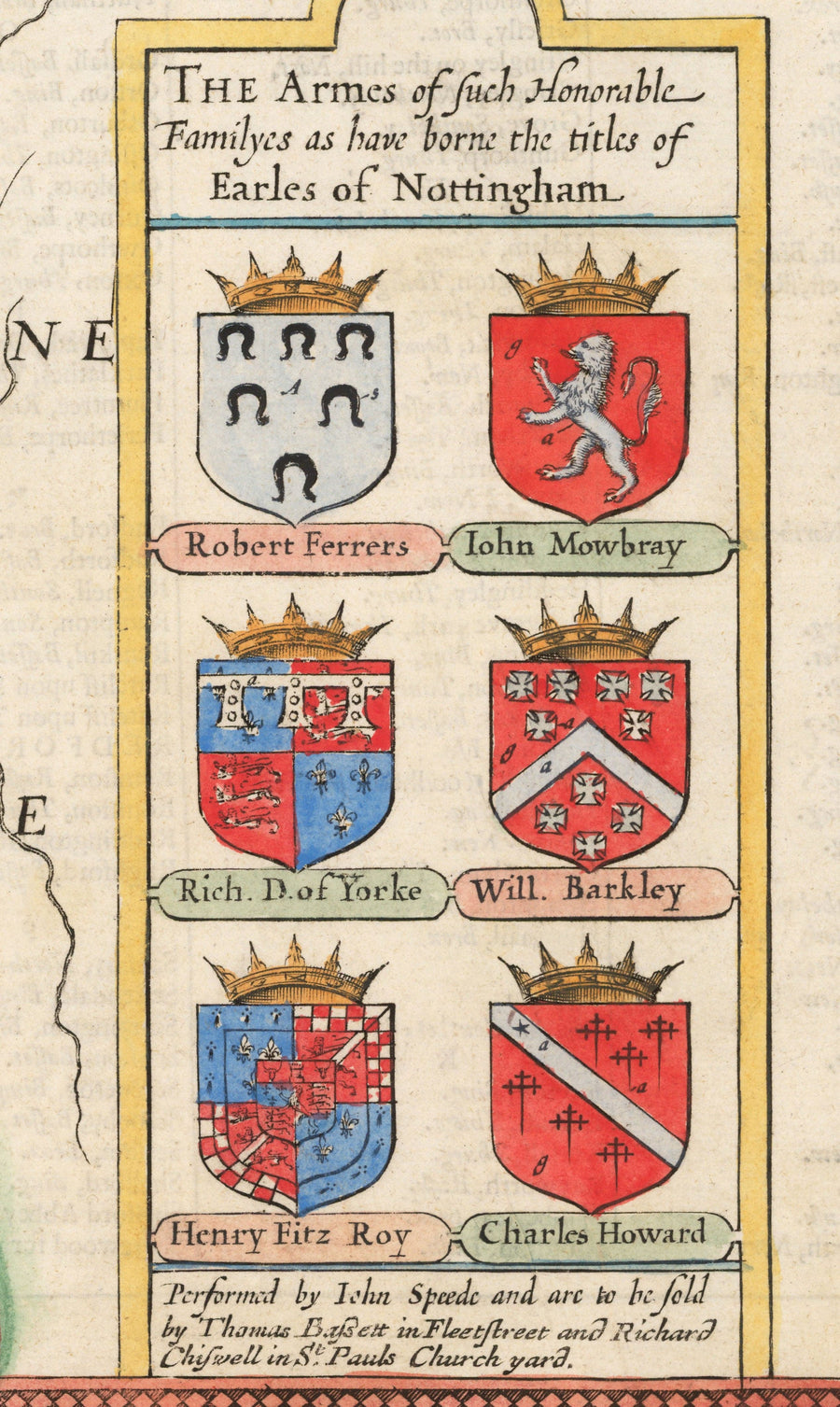 Old Map of Nottinghamshire, 1611 by John Speed - Nottingham, Mansfield, Newark, Worksop