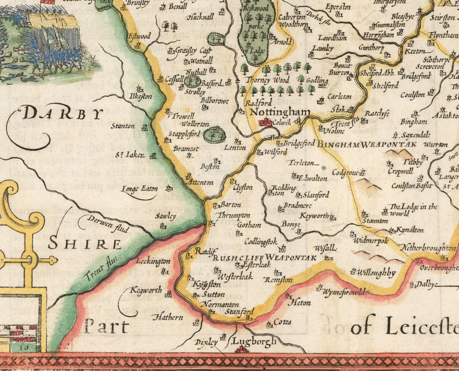 Old Map of Nottinghamshire, 1611 by John Speed - Nottingham, Mansfield, Newark, Worksop