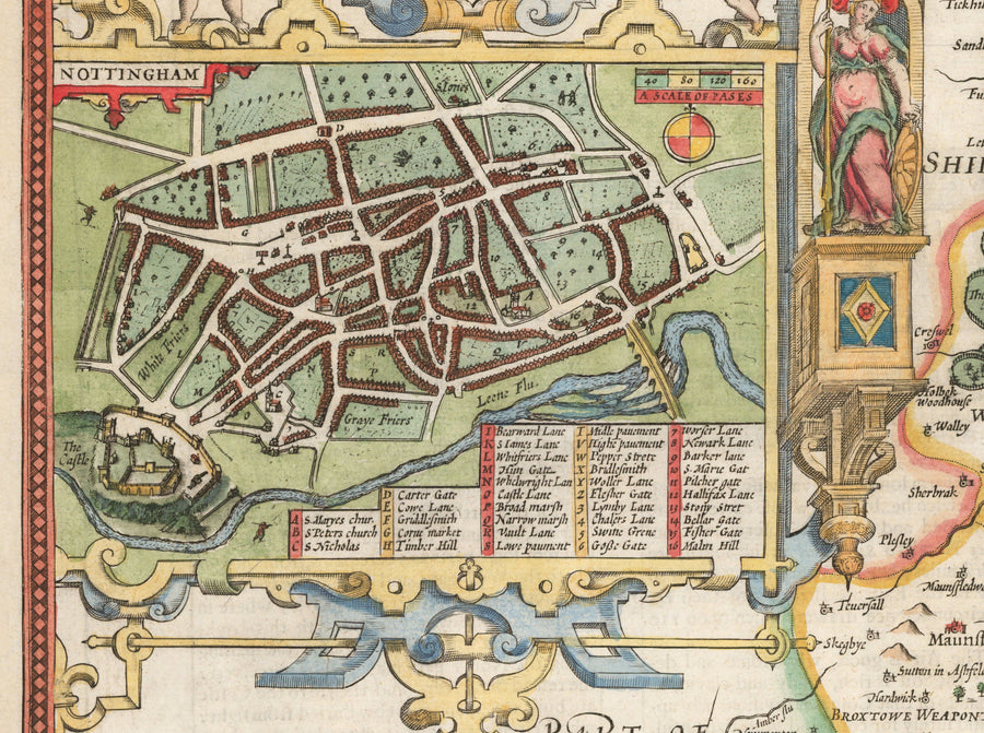 Old Map of Nottinghamshire, 1611 by John Speed - Nottingham, Mansfield, Newark, Worksop