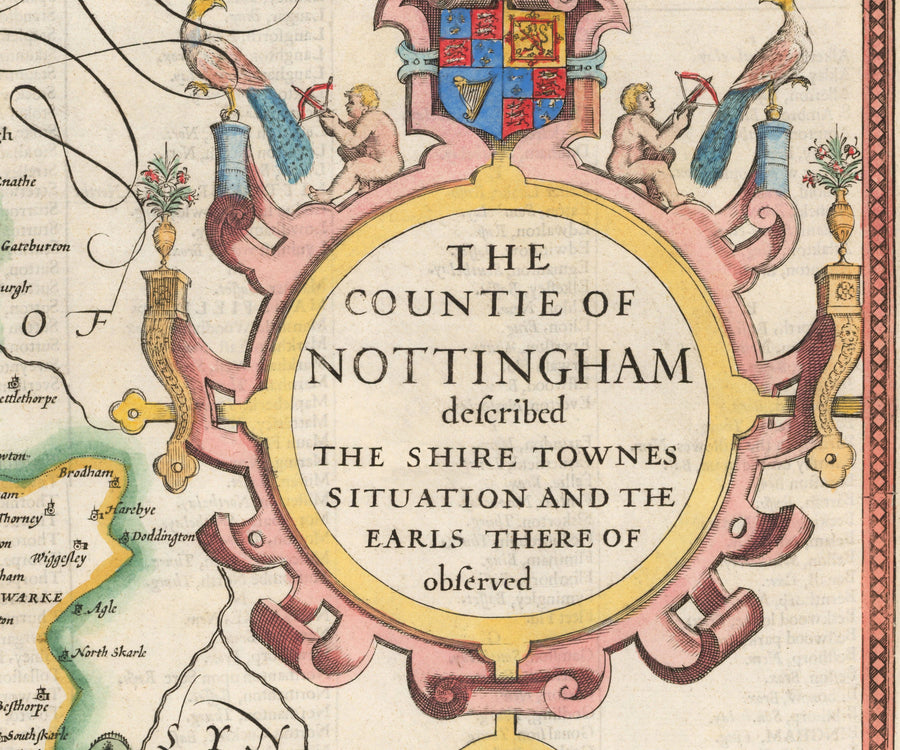 Old Map of Nottinghamshire, 1611 by John Speed - Nottingham, Mansfield, Newark, Worksop