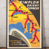 Alter Posterkarte der Orient-Express-Bahn, 1947 von Walther Spinner - Simplon, Paris, Lausanne, Genf, Venedig, London, Kairo 