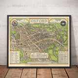 Carte illustrée du vieil Oxford par Spencer Hoffman, 1929 - Universités et collèges