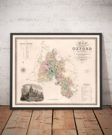 Alte Karte von Oxfordshire, 1829 von Greenwood - Oxford, Banbury, Abingdon, Bicester, Universität 