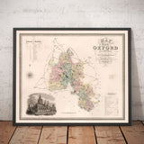Alte Karte von Oxfordshire, 1829 von Greenwood - Oxford, Banbury, Abingdon, Bicester, Universität 