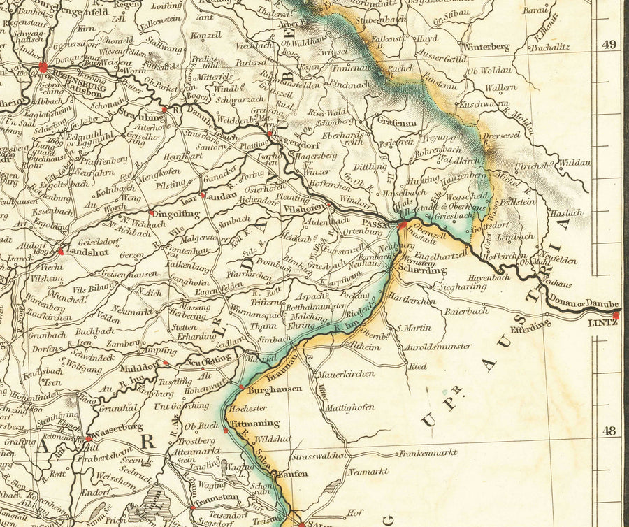 Mappa antica della Germania occidentale di John Arrowsmith nel 1862 - Berlino, Monaco, Stoccarda, Hannover, Norimberga, Francoforte 