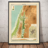 Alte Karte von Palästina im Jahr 1922 von Bartholomew - Jerusalem, Jaffa, Gaza, Amman, Jericho 