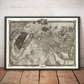 Viejo mapa raro de París, 1795 por Roussel - Louvre del siglo XVIII, Les Invalides, Champs-Ilysées