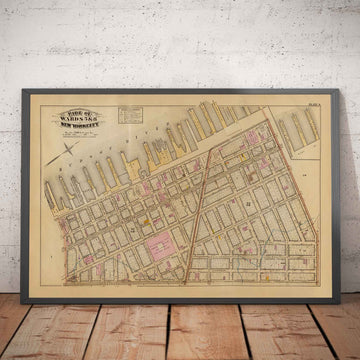 Mappa antica di Hudson Square e Tribeca, 1879 - Quartieri di Lower Manhattan NYC, Houston St, Holland Tunnel, Canal St, Varick St, Hudson St 