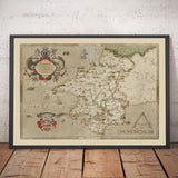 Antiguo mapa de Pembrokeshire, Gales en 1578 por Christopher Saxton - Pembroke, Newport, Cardigan, Fishguard, Haverfordwest