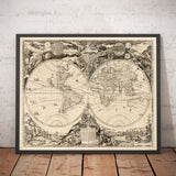 Mappa del Mondo Antico, 1700 - Rara Mappa Antica Monocromatica dell'Atlante, Arte da Parete Vintage di Paolo Petrini 