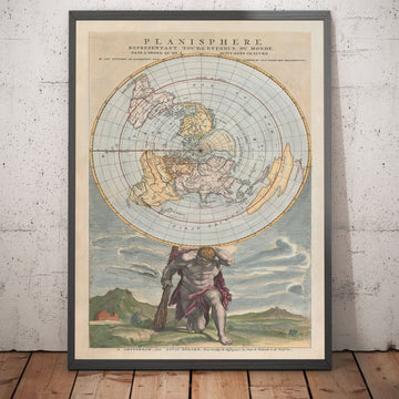 Old Flat Earth Planisphere World Map, 1715 by Louis Renard - Cassini Projection - Atlas Shrugged