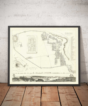 Antica mappa di Pompei del 1832 di SDUK - Monte Vesuvio, Casa di Pansa, Foro, Teatro Grande, Casa dei Vettii, Casa del Fauno 