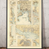Antiguo mapa de los puertos del sureste de Inglaterra, 1872 por Fullarton - Margate, Dover, Falmouth, Folkestone, Portsmouth