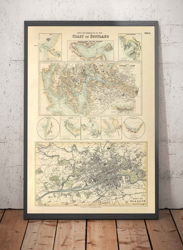 Alte Karte der Häfen und Hafenanlagen der Westküste Schottlands, 1872 von Fullarton - Glasgow, Largs, Portpatrick, Irvine, Ayr 