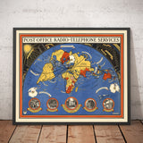 Mapa del mundo de la radio de la oficina de correos, 1935 por Max Gill - Tabla de pared de red inalámbrica del Imperio Británico