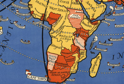 Poste Office Radio Téléphone Carte du monde, 1935 par Max Gill - Tableau mural du réseau sans fil British Empire