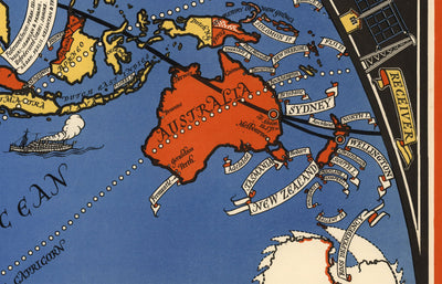 Poste Office Radio Téléphone Carte du monde, 1935 par Max Gill - Tableau mural du réseau sans fil British Empire