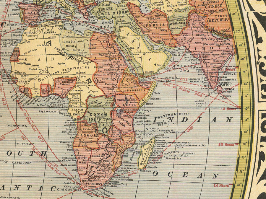 Old Flat Earth Map with World Leaders, 1921 - Shipping Lanes, Stalin, Mussolini, King George, Hoover