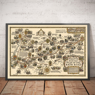 Pratts Plan of Bath Road, 1930 by A.E. Taylor - London, Berkshire, Wiltshire, Gloucestershire, Somerset - Old Vintage Car Map - Esso, Standard Oil